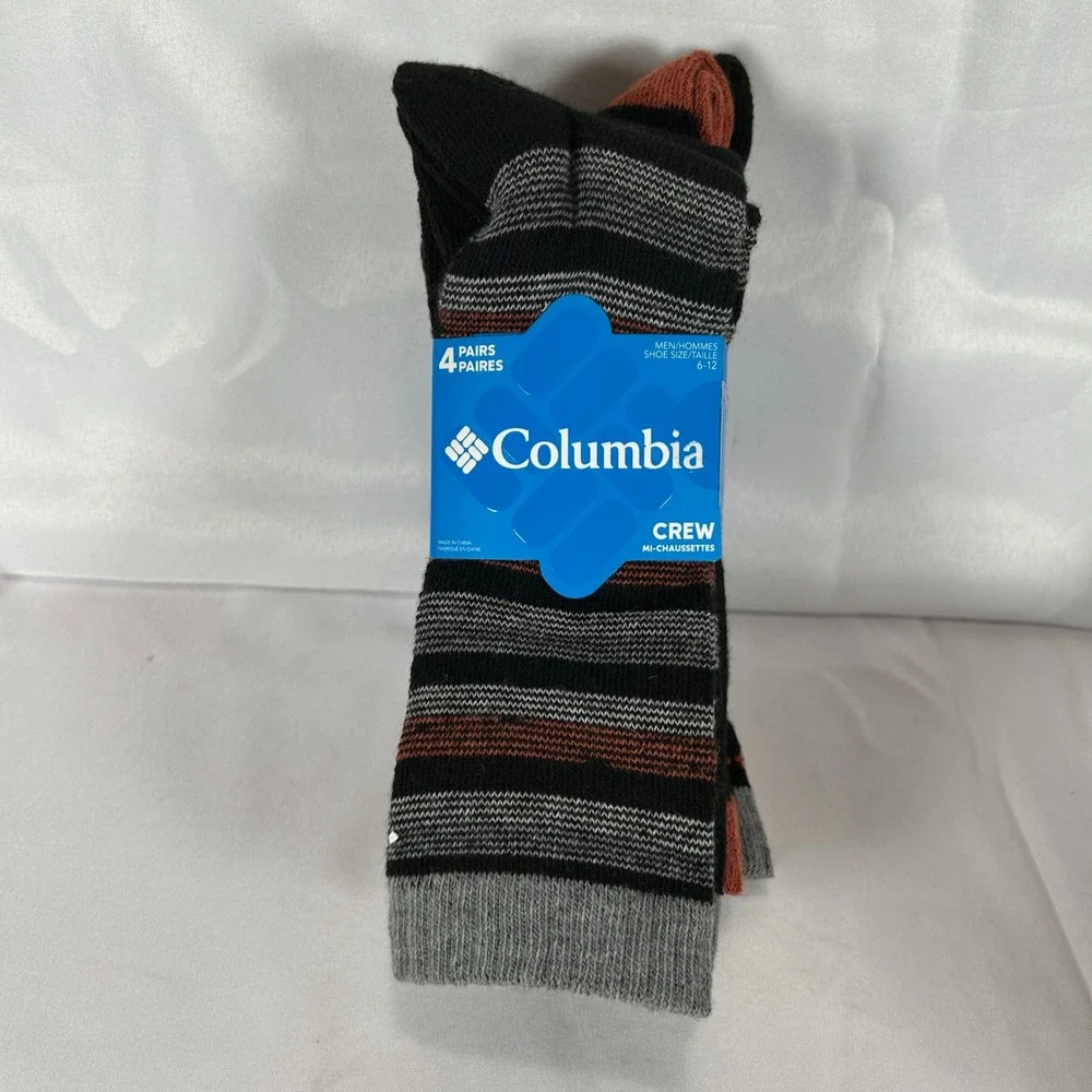 Columbia Mens 4 Pack Crew Socks Wool Blend Size 6-12 RCB035MMEBK14PR Black Multi